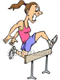 Cartoon of a Female Athlete Jumping a Hurdle - Royalty Free Clipart ...