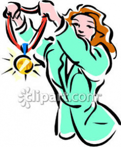 A Female Olympic Athlete Holding a Gold Medal Royalty Free Clipart ...