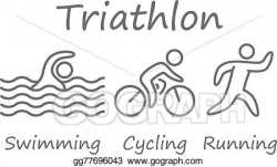 EPS Illustration - Outlines of figures triathlon athletes. swimming ...