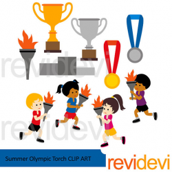 Summer Olympic Torch clipart - kids running, medals, trophy, Sport ...