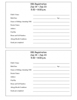 Printable VBS Registration Form Template: | kids | Pinterest ...