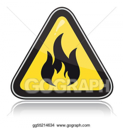 Drawing - Yellow triangular warning sign. attention flammable ...