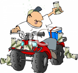 Royalty Free Clipart Image of a Man Drinking on an ATV | Man ...