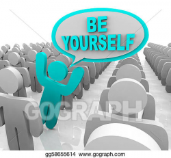 Drawing - Be yourself - one different person standing out in a crowd ...