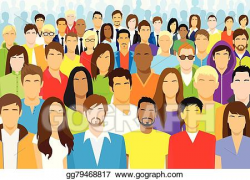 Clip Art Vector - Group of casual people face big crowd ...