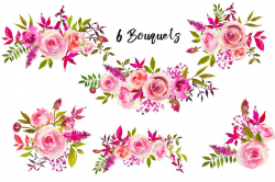 August Roses Watercolor Clip Art - Illustrations | Creative Market Pro