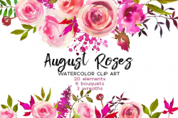 August Roses Watercolor Clip Art