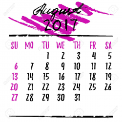August 2017 Calendar Clipart printable Template with Holidays