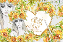 Hello August Clipart Sunflower Fashion Clipart Handpainted ...
