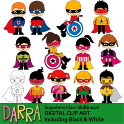 Superhero Class Multiracial clip art - Multicultural kids clipart