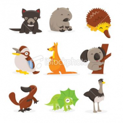 Cute Cartoon Australian Animals Icon Set Royalty Free Stock Vector ...
