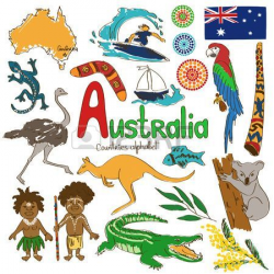 Colorful sketch collection of Australia icons countries alphabet ...