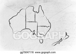 Drawing - World map and continents: borders and states of australia ...