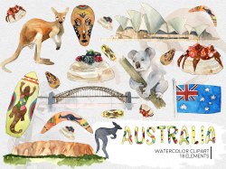 Watercolor Australia Travel Clipart ~ Illustrations ~ Creative Market