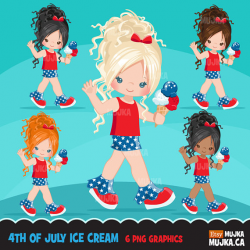 4th of July Clipart. Independence Day Little Girl Graphics
