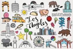 Los Angeles Clipart - LA Clip Art, monuments clipart, city clipart, hand  drawn clipart, American Cities, Skyline, california clipart, movies