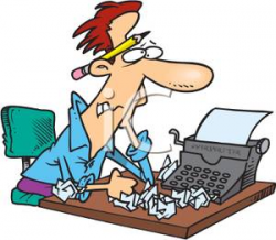 A Frustrated Author with Writer's Block At His Typewriter Clipart Image