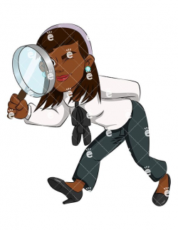 Black Business Woman Magnifying Lens Vector Cartoon Clipart | Lenses ...