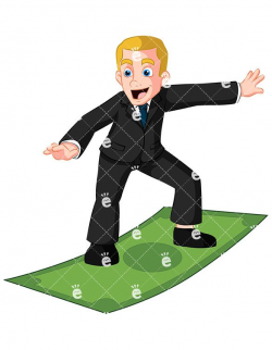 Business Man Surfing On Money Bill Vector Cartoon Clipart | Surf ...