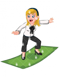 Business Woman Surfing On Money Bill Vector Cartoon Clipart ...