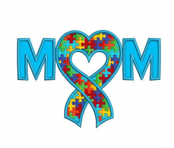 Mom Autism Awareness Ribbon Heart Applique by EmbroideryMonkey ...