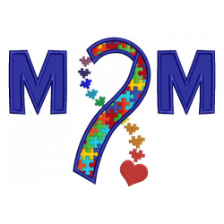 Mom Autism Awareness Ribbon with heart Applique Machine Embroidery ...