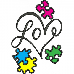 Love Heart Autism Awareness Puzzle Applique Machine Embroidery ...