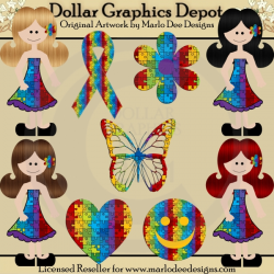 Autism Awareness Girls - Clip Art - $1.00 : Dollar Graphics Depot ...