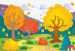 Cartoon Hand-painted Decorative Autumn Scenery, Autumn, Golden Fall ...