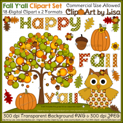 Happy Fall Y'all Fall and Autumn Clipart Set