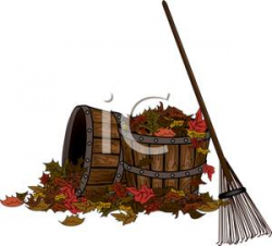 Clip Art Image: Two Buckets of Fall Leaves with a Rake