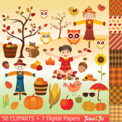 50 Autumn clipart autumn clip art , autumn digital paper,squirrel ...