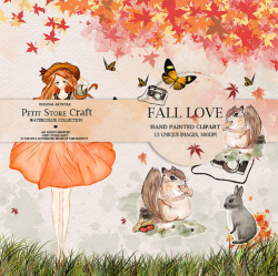 Fall love Clip Art Autumn Clipart Watercolor girl clipart nature ...