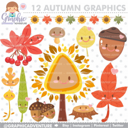 Autumn Clipart, Autumn Graphics, COMMERCIAL USE, Kawaii Clipart ...