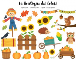 Autumn Pumpkin Harvest Clipart - PNG Cute Fall Clip Art - Small Commercial  Use