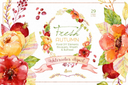 Fresh Autumn. Watercolor clipart ~ Illustrations ~ Creative Market