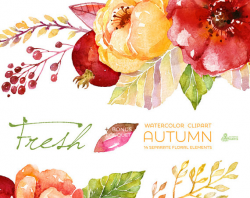 Fresh Autumn Elements Clipart Bouquet. Handpainted