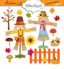 Autumn Clipart Scarecrows. Digital Autumn Fall clip art. Leaf ...
