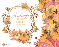 Autumn Wreaths: Fall Flowers, Fall Clipart, Autumn Clipart, Floral ...