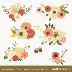 Autumn Flowers Clipart. Floral Clipart. Autumn Clipart. Vector