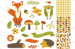 Woodland Fall Clip Art,Mushrooms,Fox ~ Illustrations ~ Creative Market