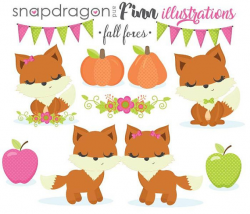 Pink Fall Foxes clipart Autumn clipart Cute Fox Fall