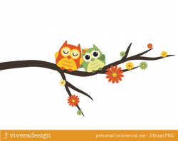 Owl Love Birds Almost Autumn Digital Clip Art