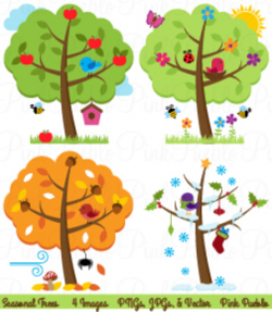 Four Seasons Trees Clipart and Vector with Spring, Summer ...