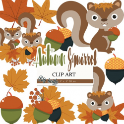 80% OFF SALE Squirrel autumn Clipart, Fall Digital Clipart, Autumn ...