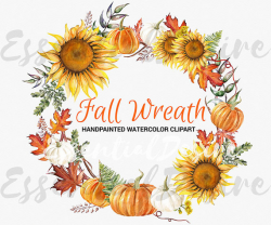 Thanksgiving Clipart, Fall Wreath, Handpainted Illustration, Orange ...