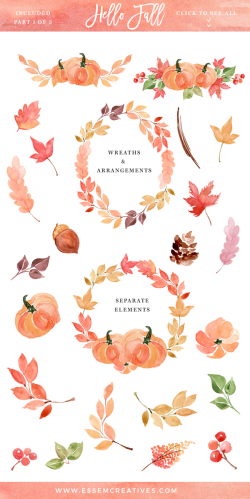 Fall Clipart, Autumn Watercolor Wreath Clip Art, 5x7 Digital Paper
