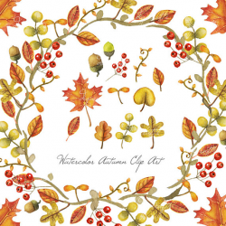 Autumn Leaves Watercolor Clip Art Digital and Printable