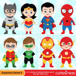 Superhero Digital Clipart, Cute Superhero Clipart, Cute Superhero ...