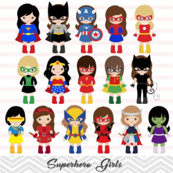 32 Little Girl Superher Digital Clip Art, Girls Superhero ...
